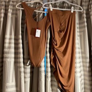 ALIX NY tan/beige matching body suit and skirt.  Fitting :)